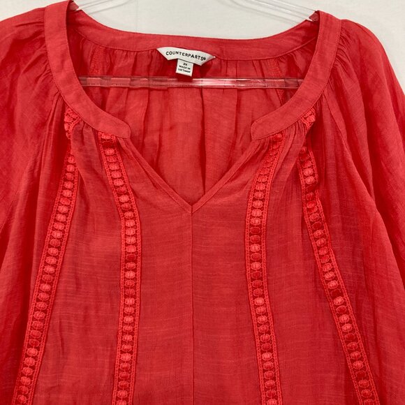 New Counterparts Top size 2X Orange Soft Comfy Split Neck Popover Blouse Preppy - Picture 3 of 9